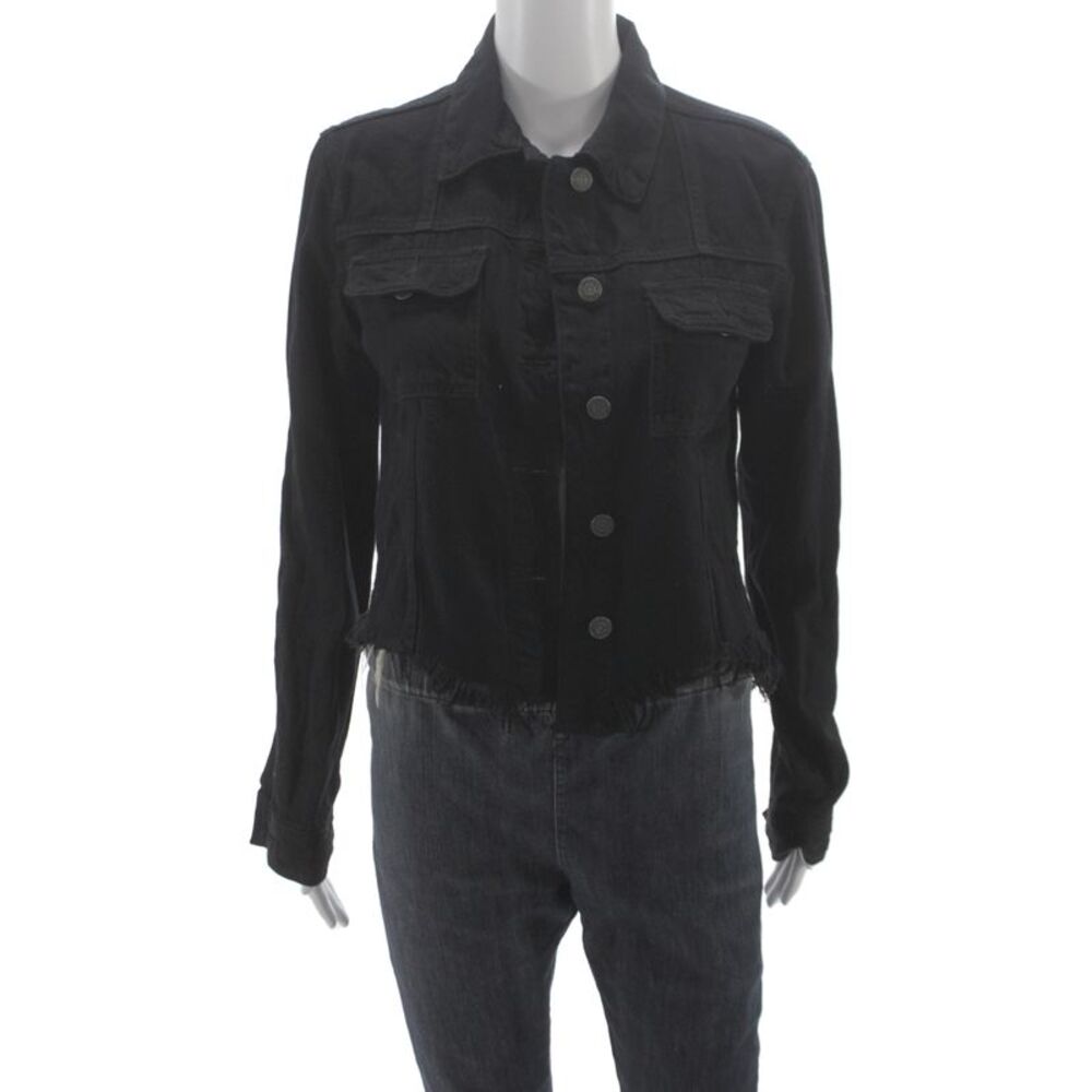 Hidden Women Grunge Collared Long Sleeve Black Solid Button Jacket Size S